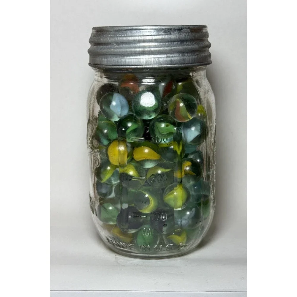 Ball Mason Pint Canning Vintage Jar and Glass Marbles #3